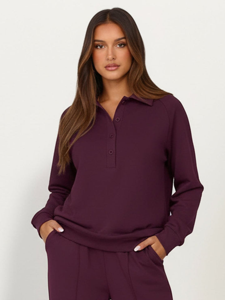 Casual Wrinkle-Free Polo Set plum image 4 