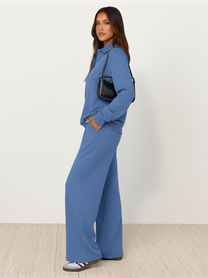 Casual Wrinkle-Free Polo Set powder blue image 2 
