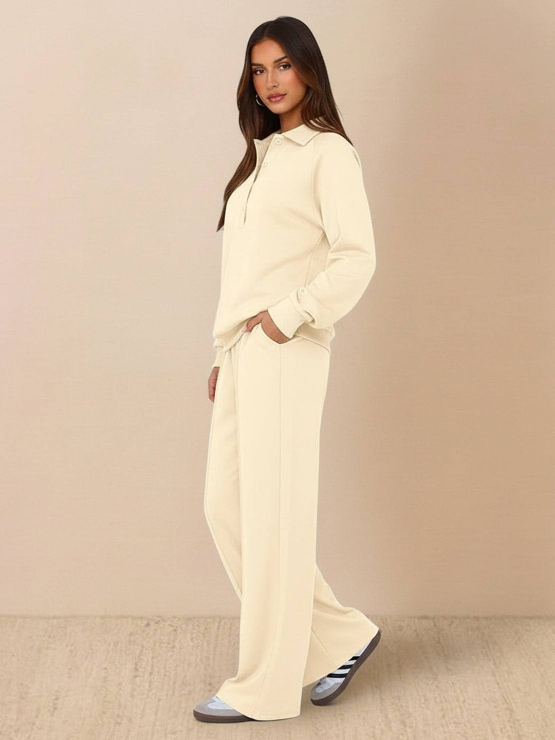 Casual Wrinkle-Free Polo Set beige image 2 