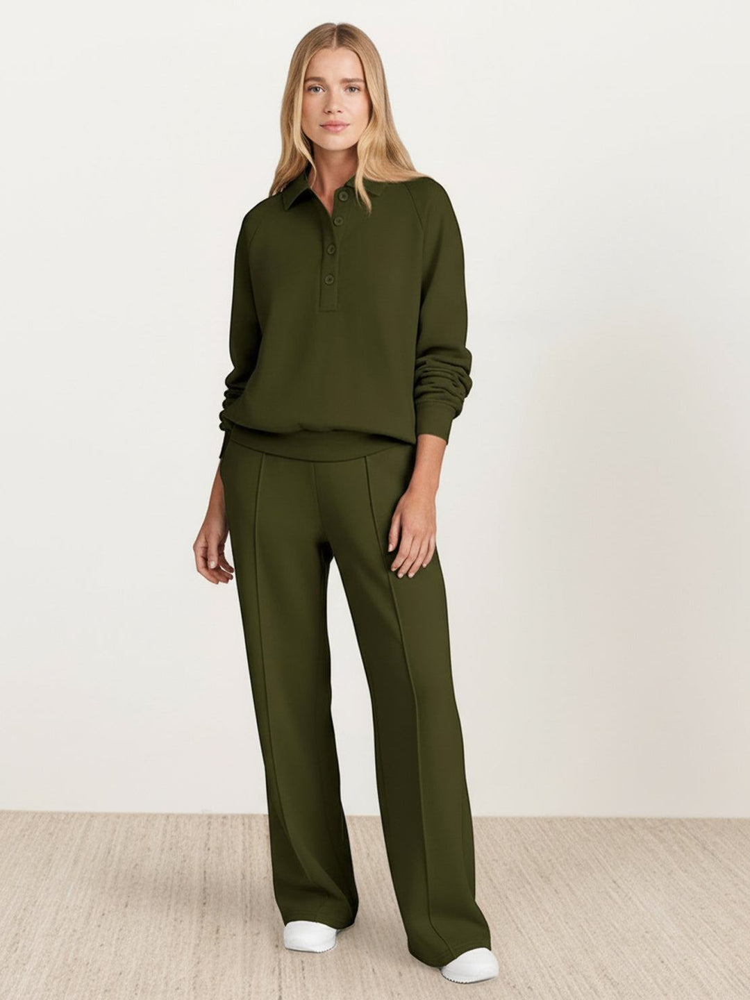 Casual Wrinkle-Free Polo Set army green image 1 