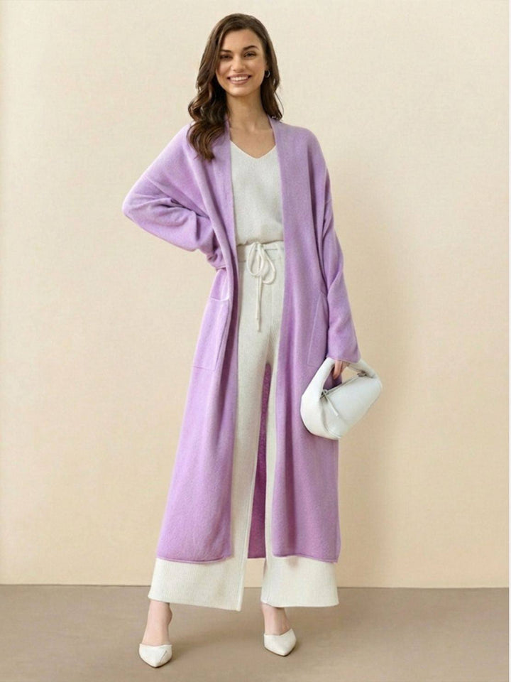 100% Australian Merino Wool Long Cardigan lavender image 1 