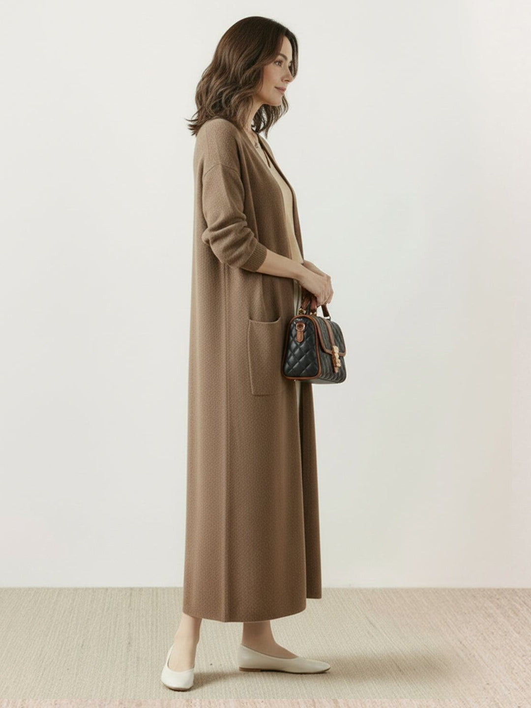 100% Australian Merino Wool Long Cardigan brown image 2 