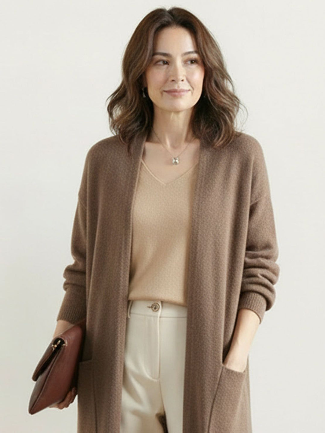100% Australian Merino Wool Long Cardigan brown image 4 