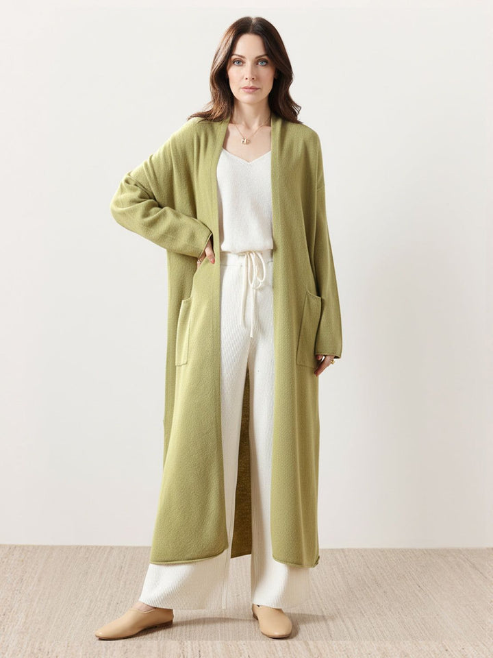 100% Australian Merino Wool Long Cardigan olive green image 1 