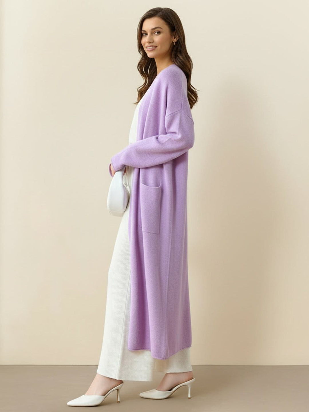 100% Australian Merino Wool Long Cardigan lavender image 2 