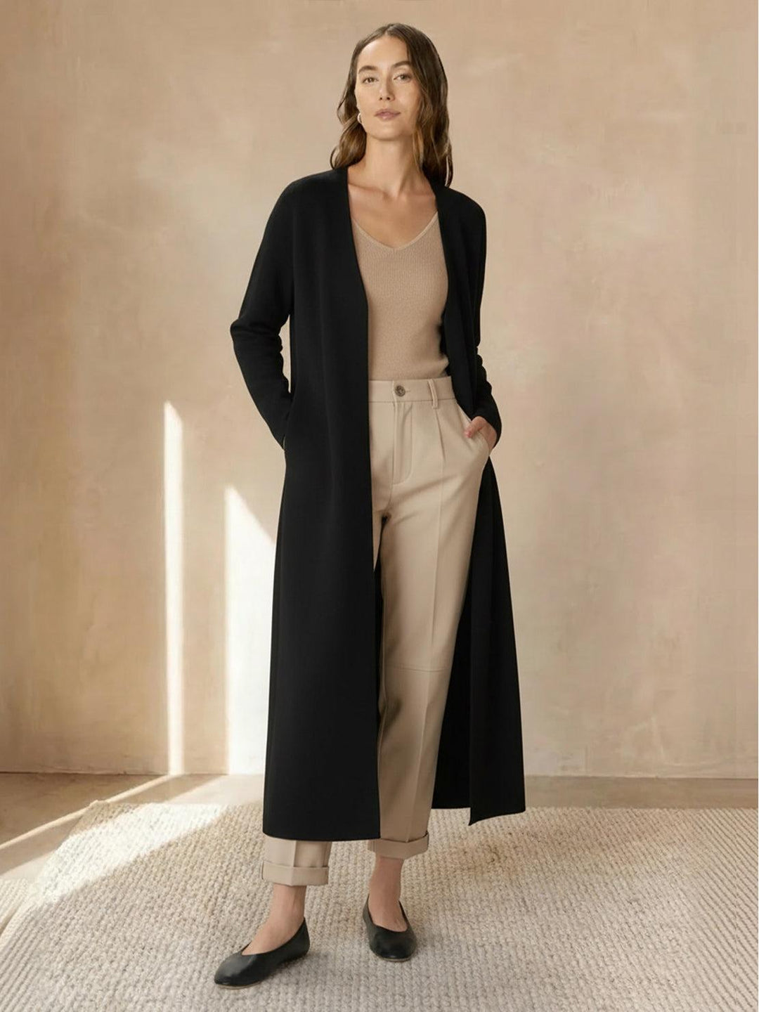 100% Australian Merino Wool Long Cardigan black image 1 
