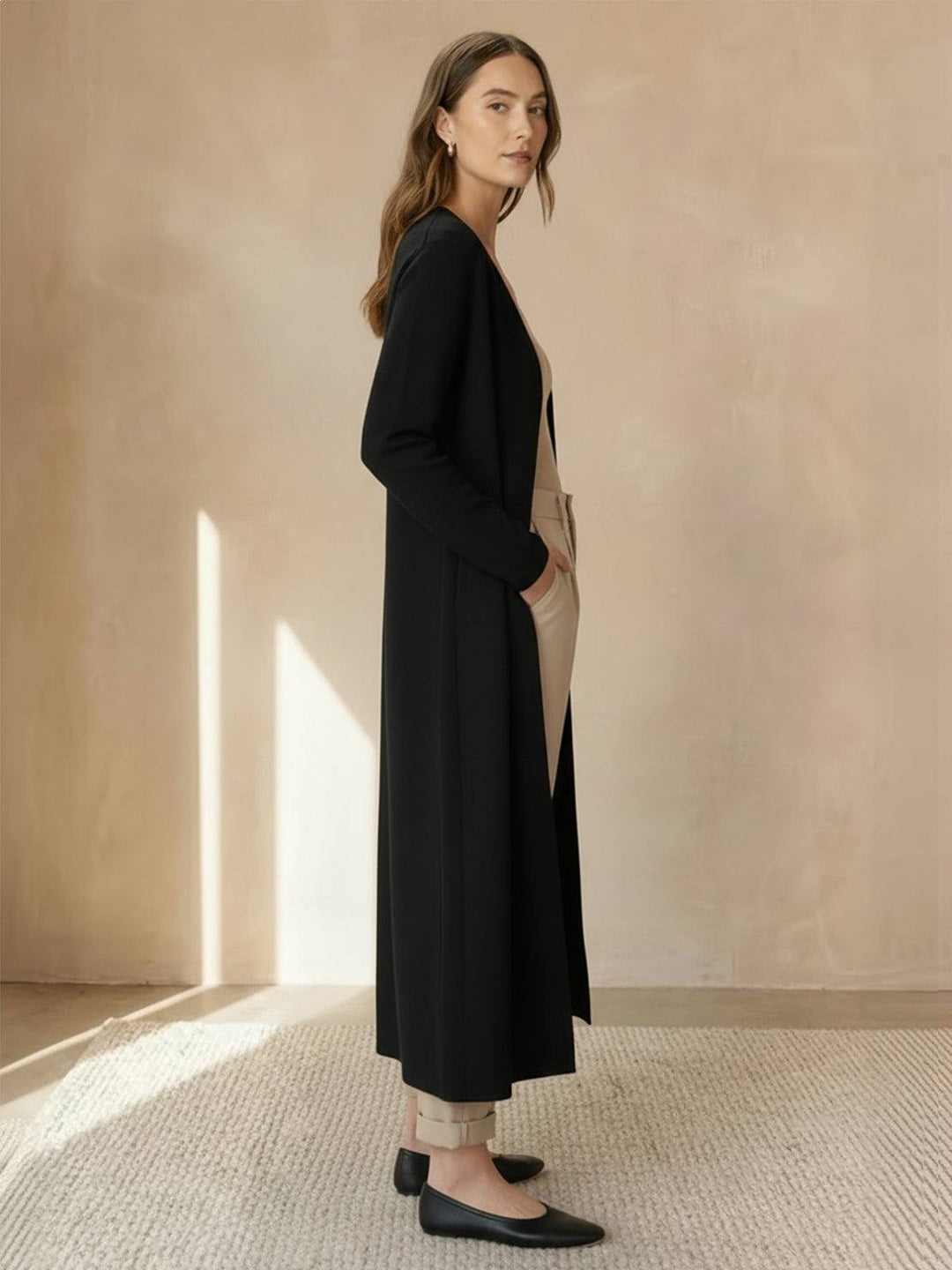 100% Australian Merino Wool Long Cardigan black image 2 