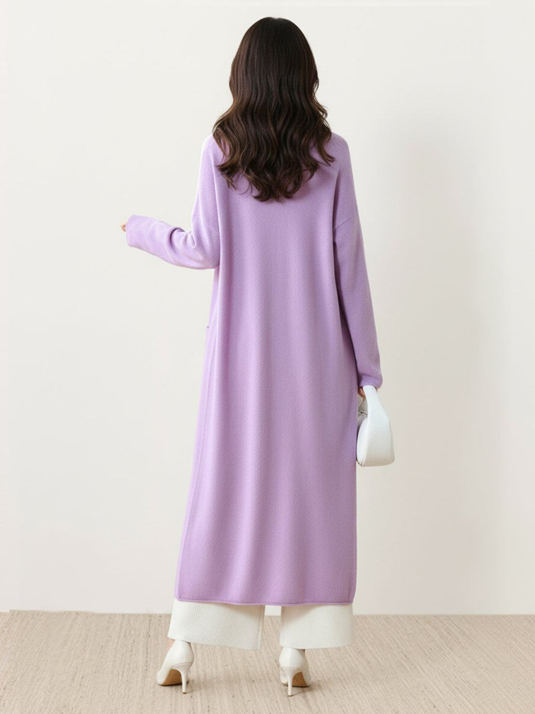 100% Australian Merino Wool Long Cardigan lavender image 3 