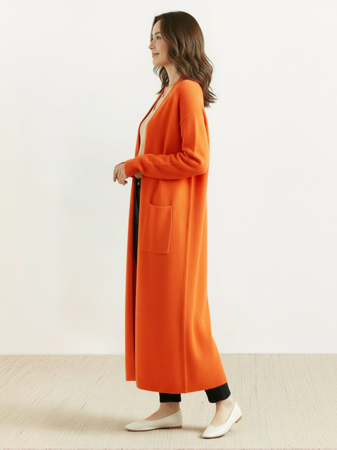 100% Australian Merino Wool Long Cardigan orange image 2 