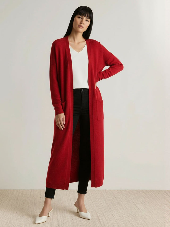100% Australian Merino Wool Long Cardigan wine red image 1 