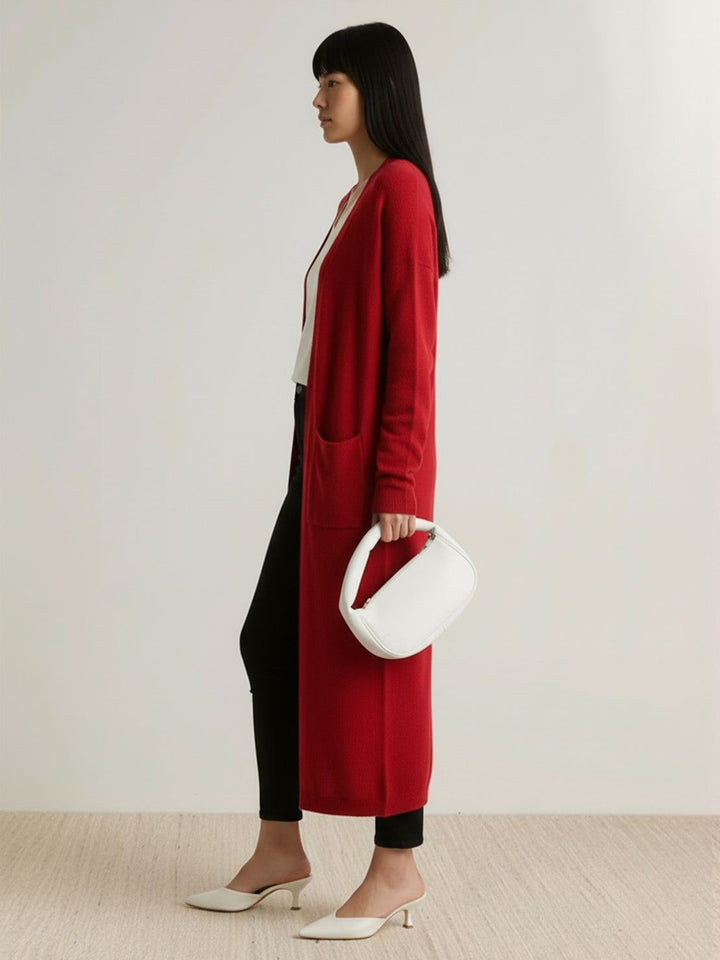 100% Australian Merino Wool Long Cardigan wine red image 2 