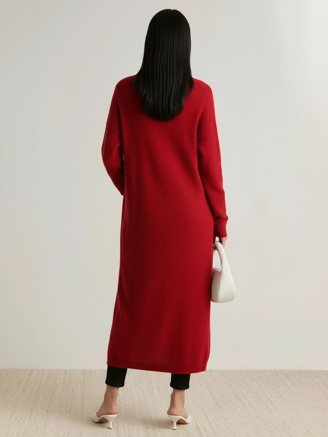 100% Australian Merino Wool Long Cardigan wine red image 3 
