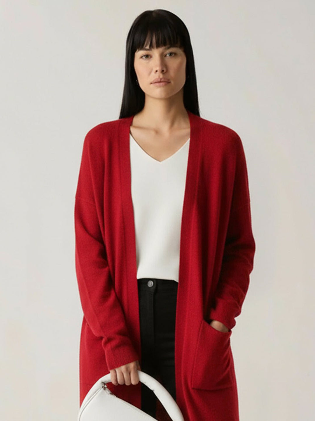 100% Australian Merino Wool Long Cardigan wine red image 4 