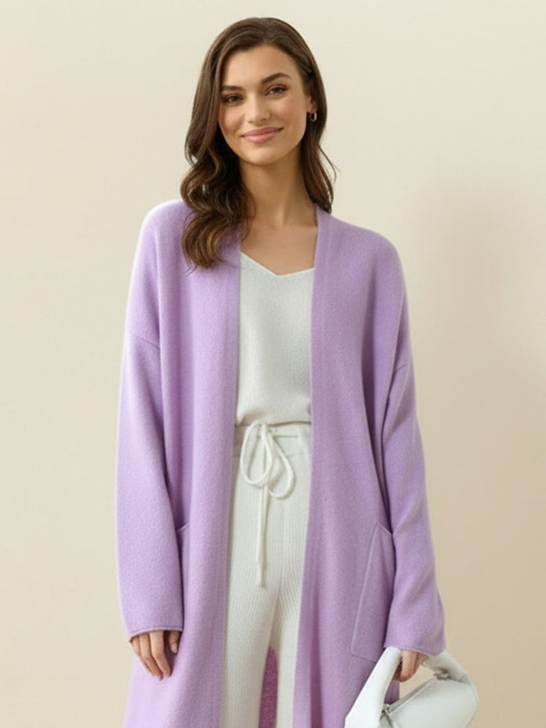 100% Australian Merino Wool Long Cardigan lavender image 4 