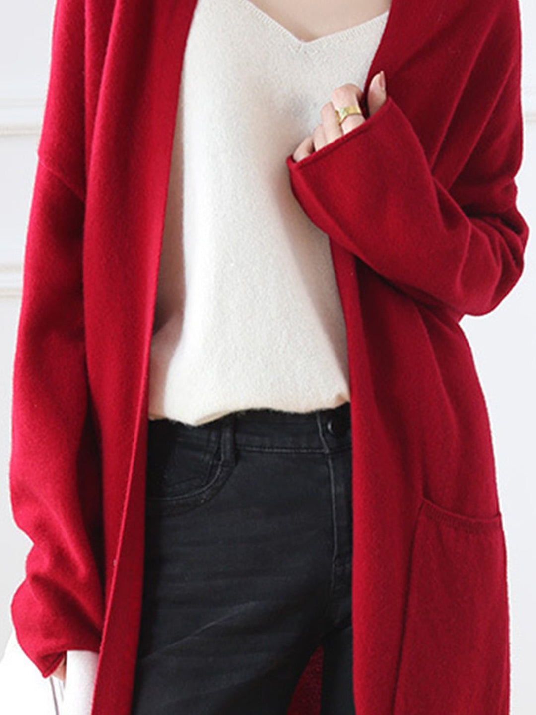 100% Australian Merino Wool Long Cardigan wine red image 5 