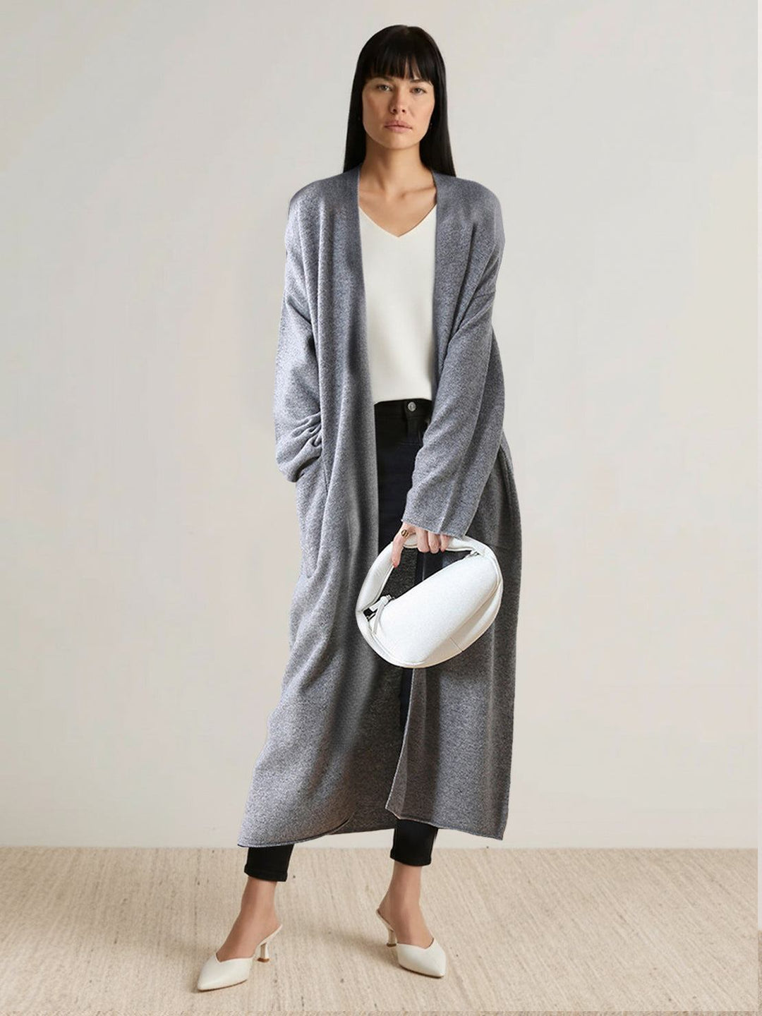 100% Australian Merino Wool Long Cardigan light gray image 1 