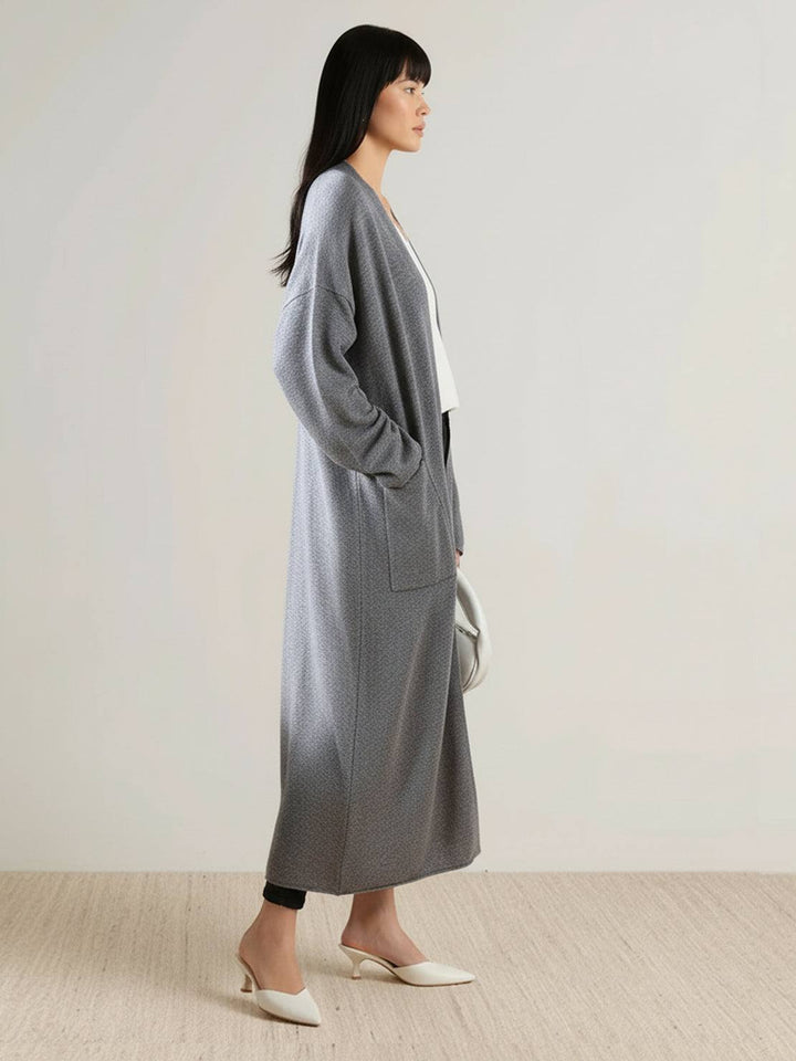 100% Australian Merino Wool Long Cardigan light gray image 2 