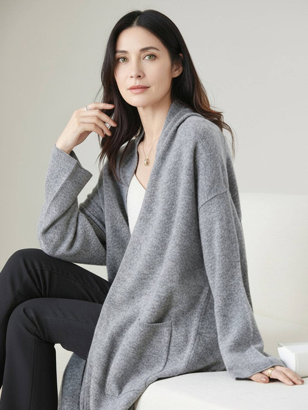 100% Australian Merino Wool Long Cardigan light gray image 4 