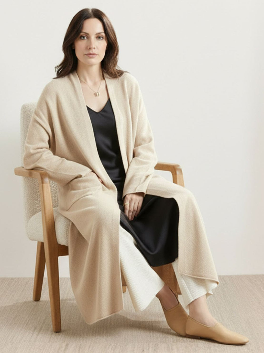 100% Australian Merino Wool Long Cardigan beige image 4 