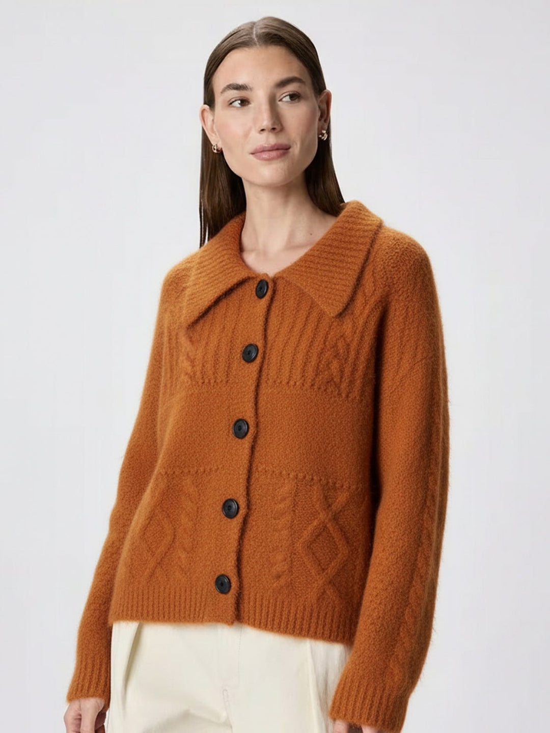 Wool-Blend Button-Front Cardigan orange image 1 