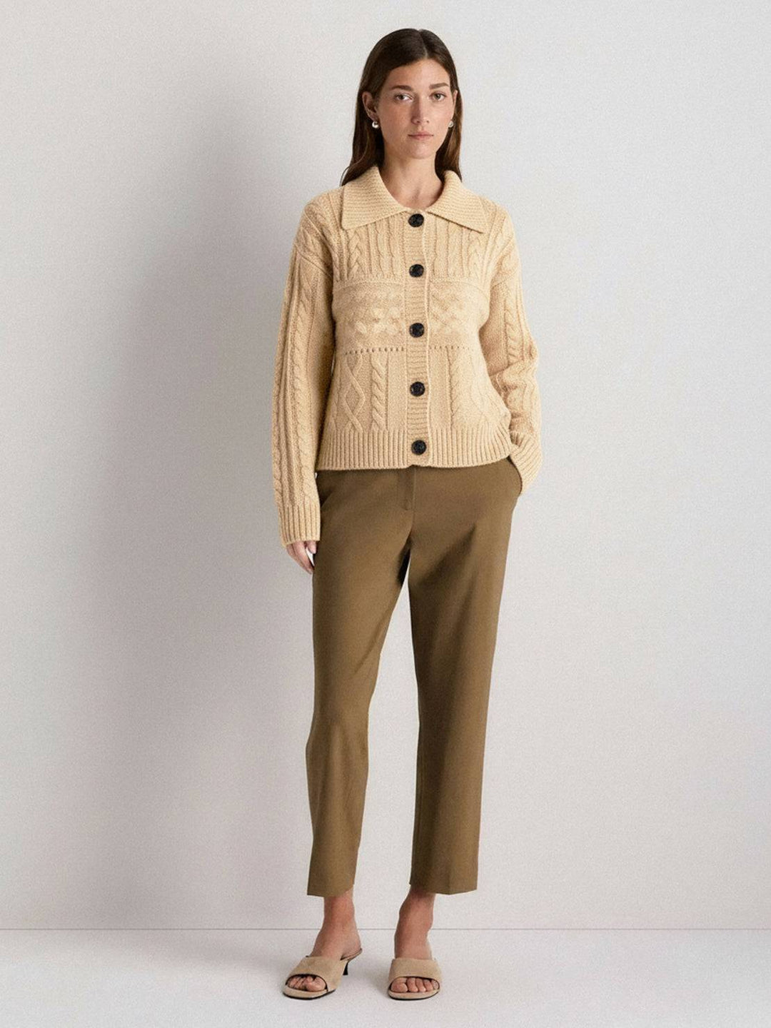 Wool-Blend Button-Front Cardigan khaki image 4 