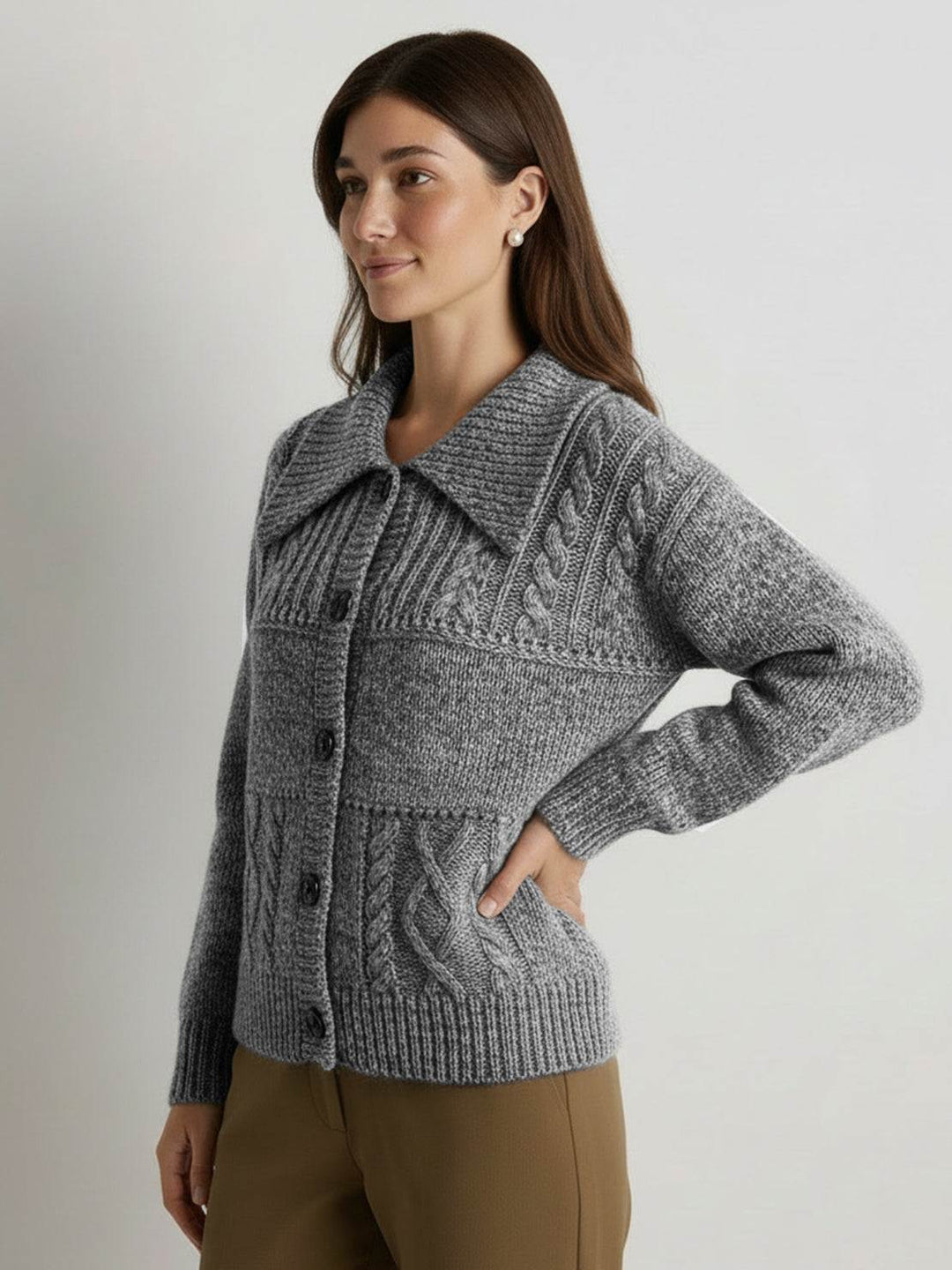 Wool-Blend Button-Front Cardigan dark gray image 2 