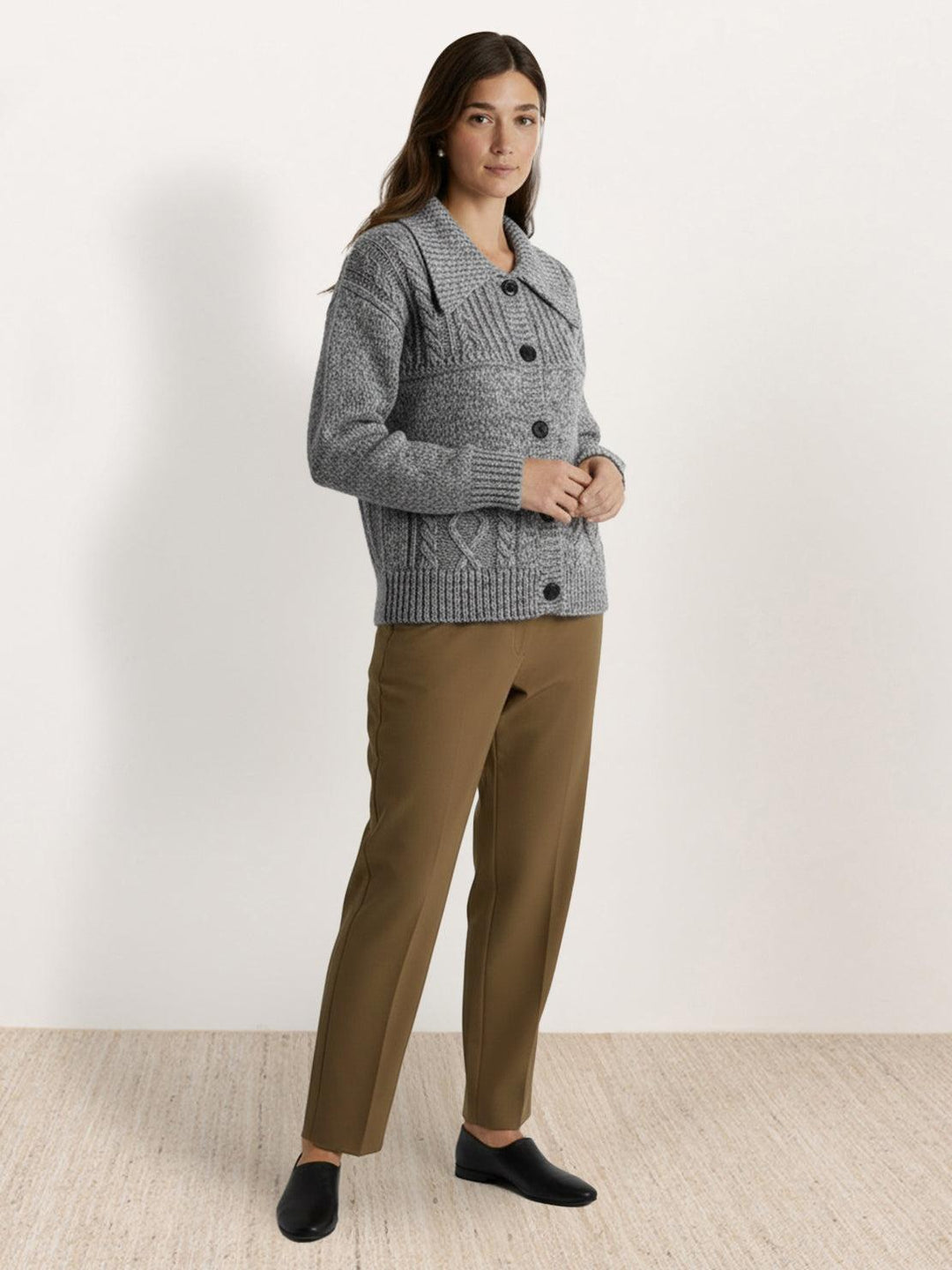 Wool-Blend Button-Front Cardigan dark gray image 4 