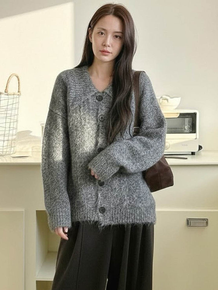 Wool-Blend Button-Front Cardigan dark gray image 7 