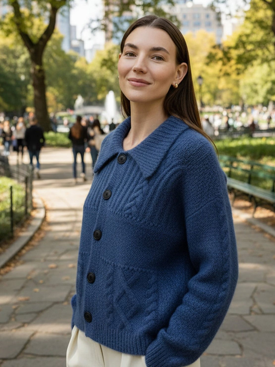 Wool-Blend Button-Front Cardigan navy blue image 5 
