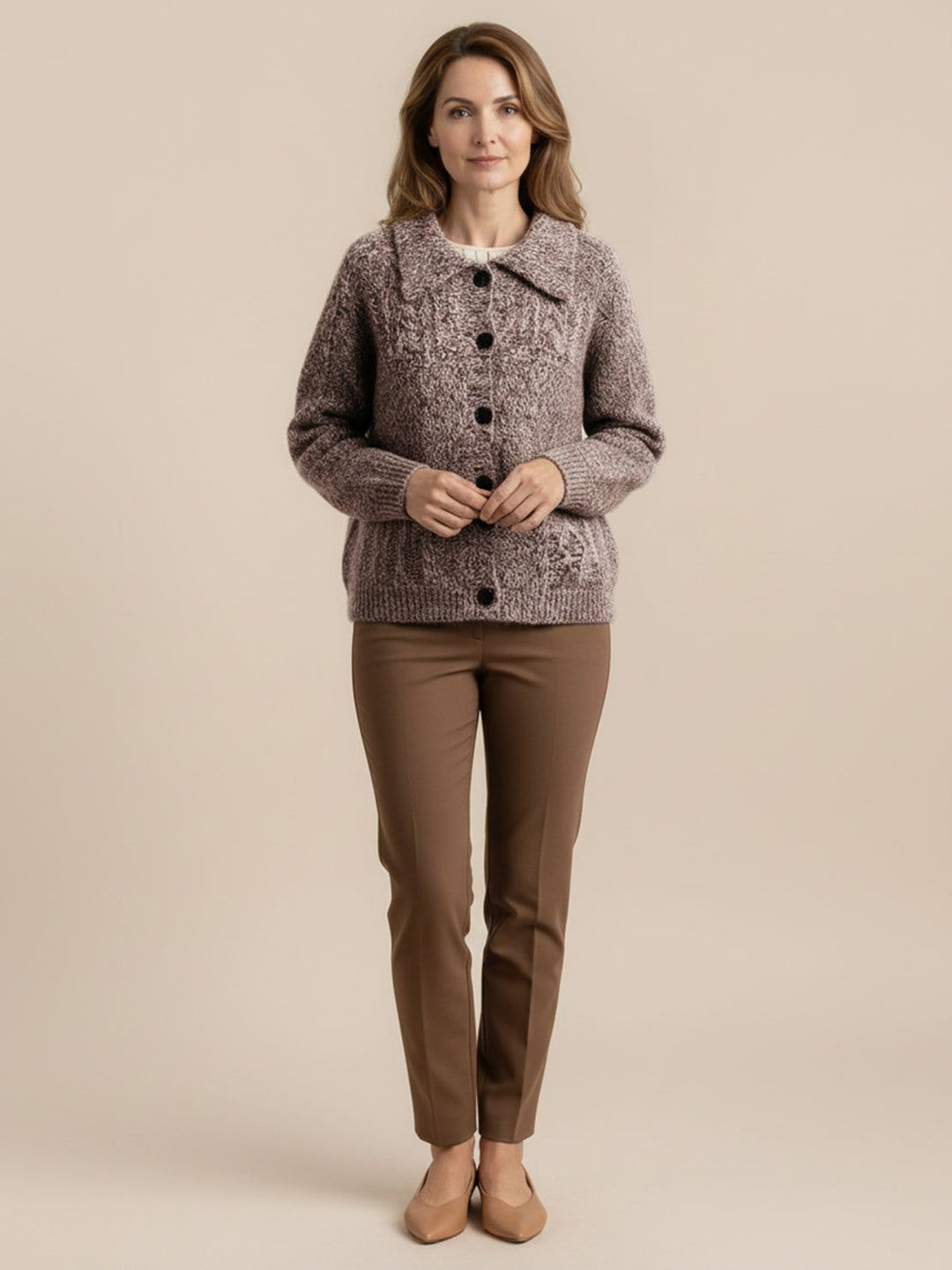 Wool-Blend Button-Front Cardigan taupe image 4 