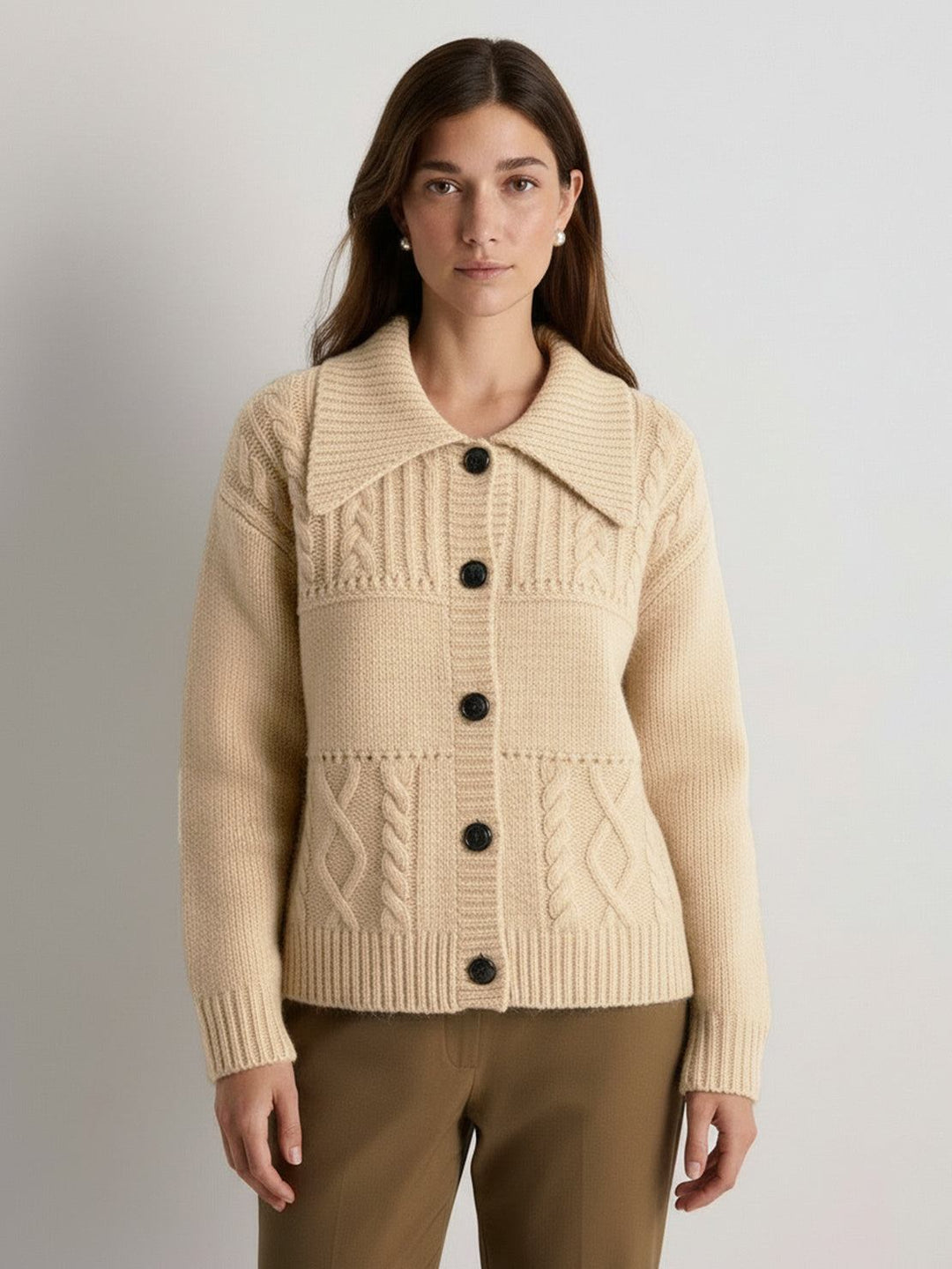 Wool-Blend Button-Front Cardigan khaki image 1 
