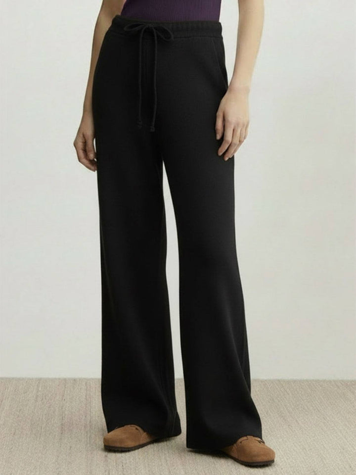 Lightweight Wool Wide Leg Pants black image 1 