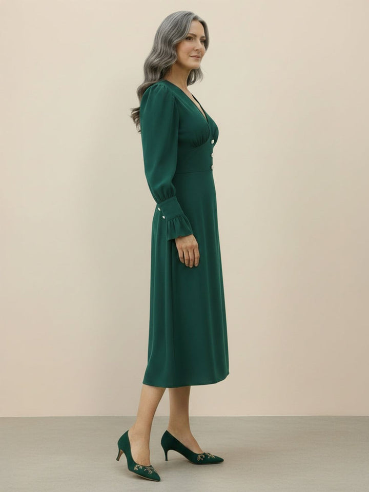 Slimming V-Neck Midi Dress dark green image 2 