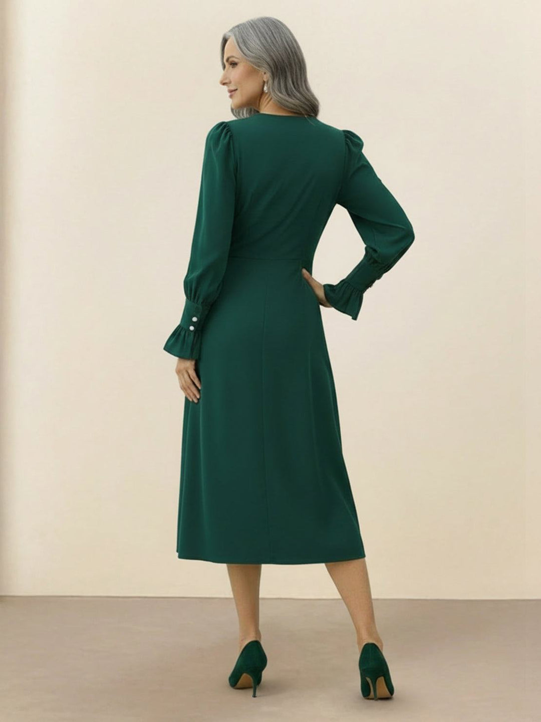 Slimming V-Neck Midi Dress dark green image 3 