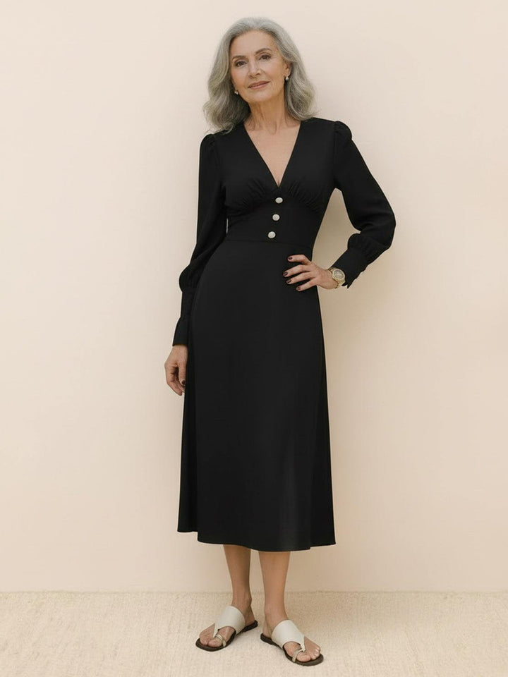 Slimming V-Neck Midi Dress black image 1 
