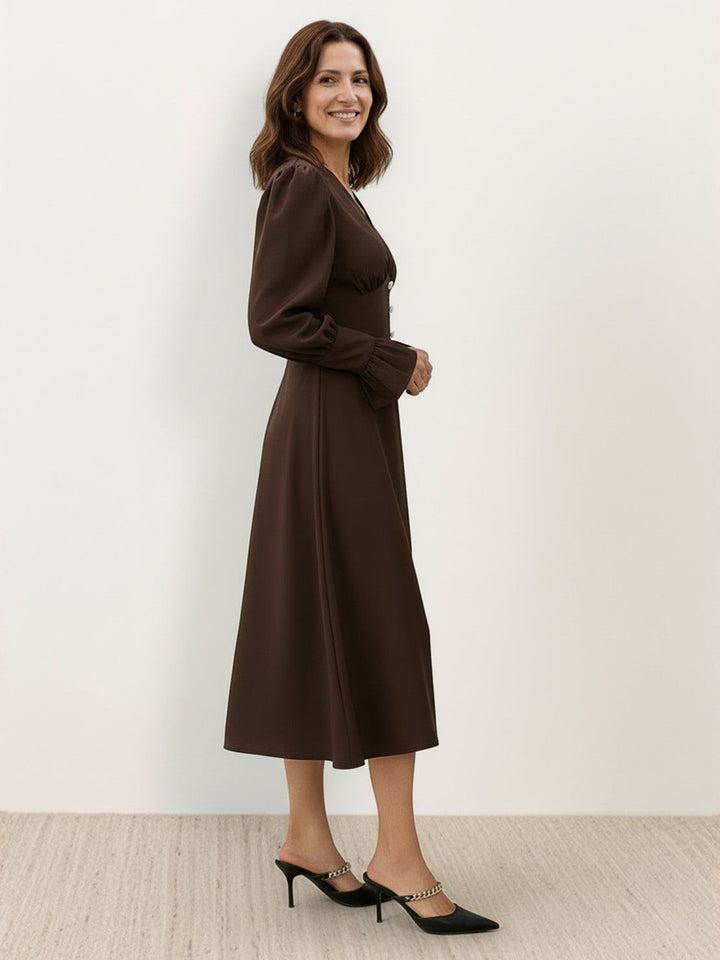 Slimming V-Neck Midi Dress coffee brown image 2 