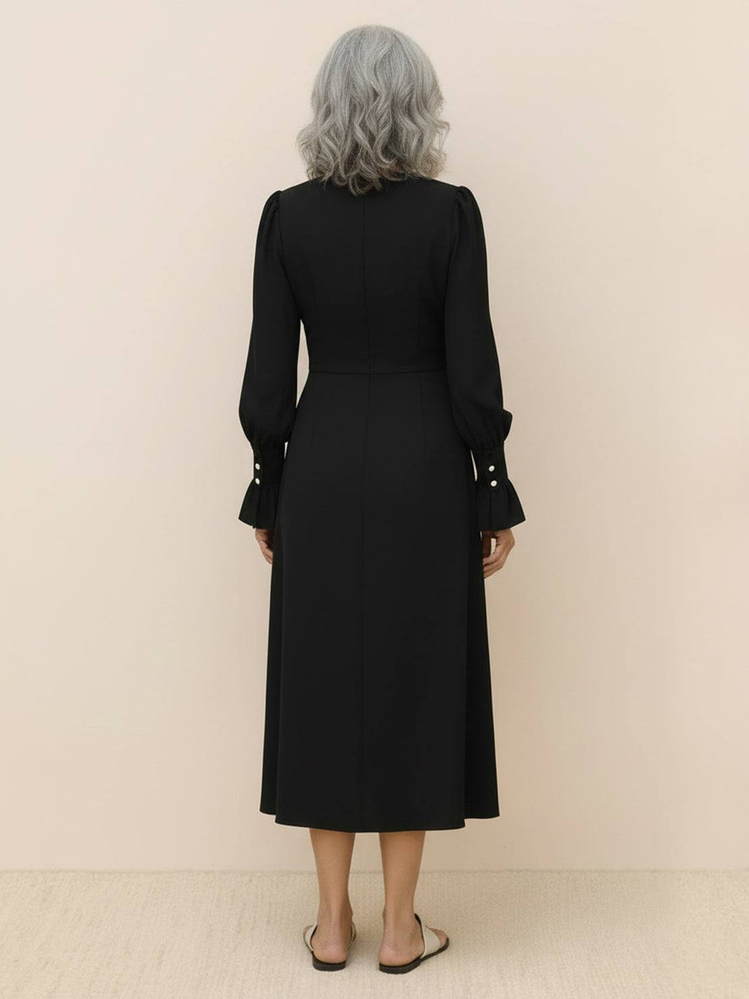 Slimming V-Neck Midi Dress black image 3 