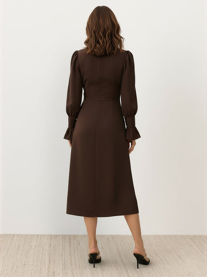Slimming V-Neck Midi Dress coffee brown image 3 