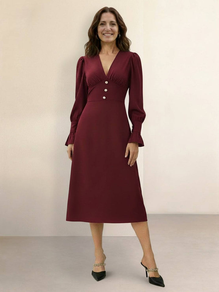 Slimming V-Neck Midi Dress wine red image 1 