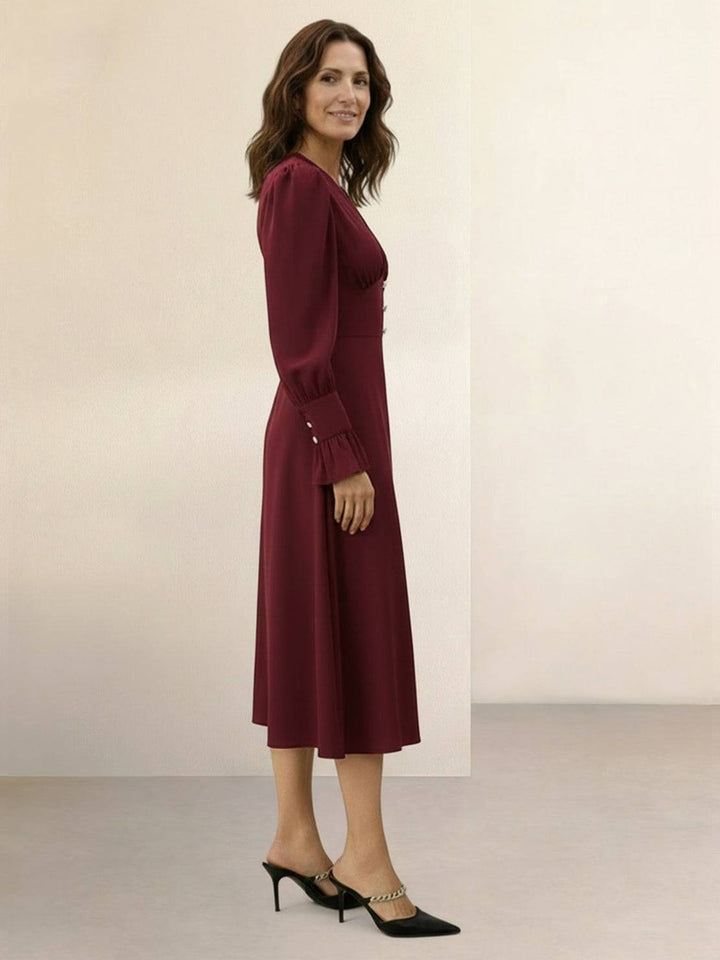 Slimming V-Neck Midi Dress wine red image 2 