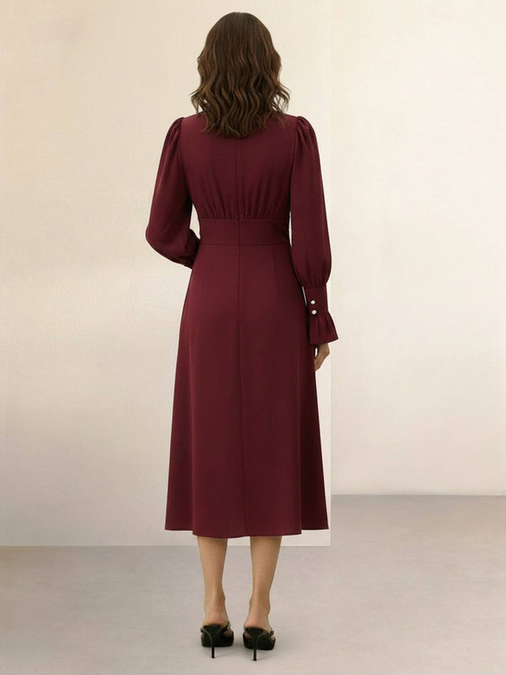Slimming V-Neck Midi Dress wine red image 3 
