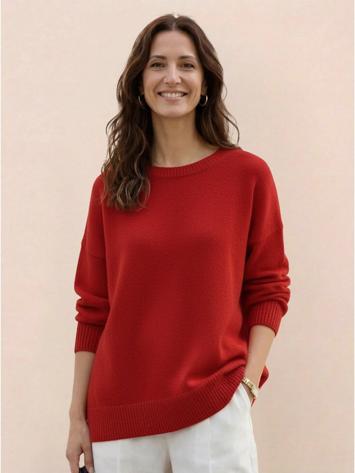 Oversized Crew Neck Knit Sweater dark red image 1 