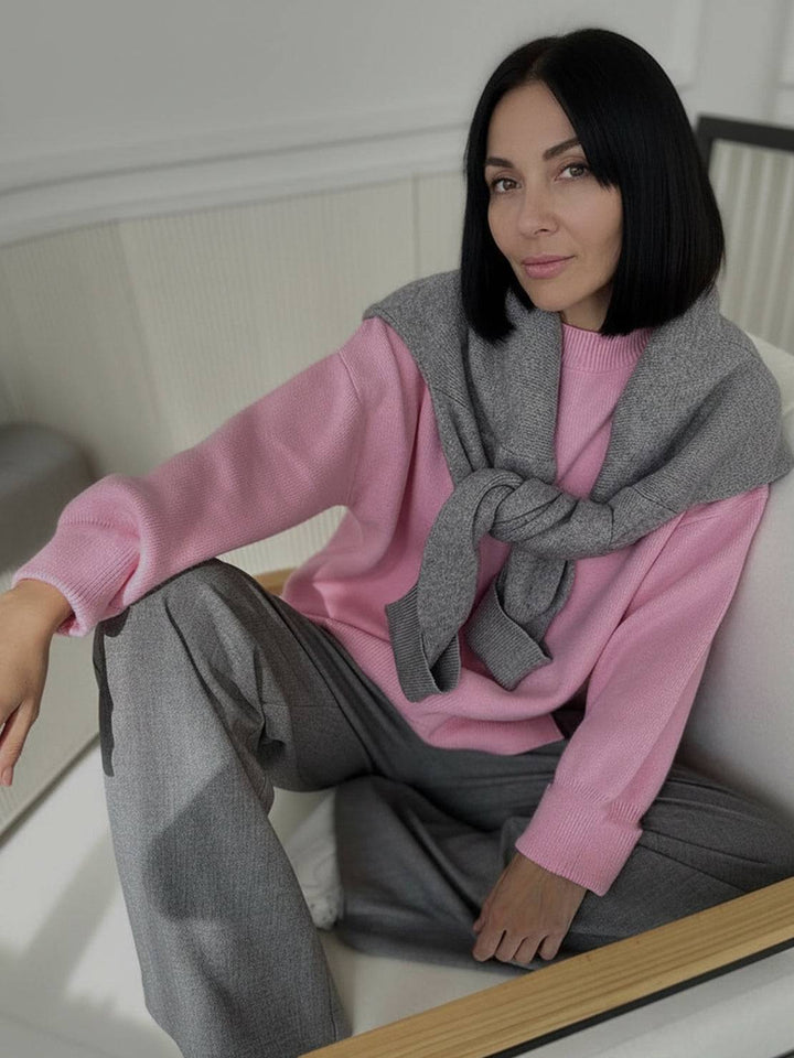Oversized Crew Neck Knit Sweater light pink image 4 