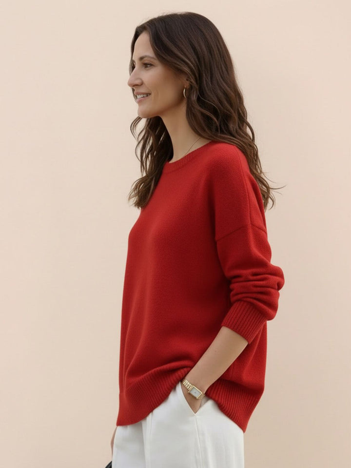 Oversized Crew Neck Knit Sweater dark red image 2 