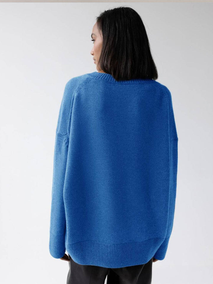 Oversized Crew Neck Knit Sweater royal blue image 3 