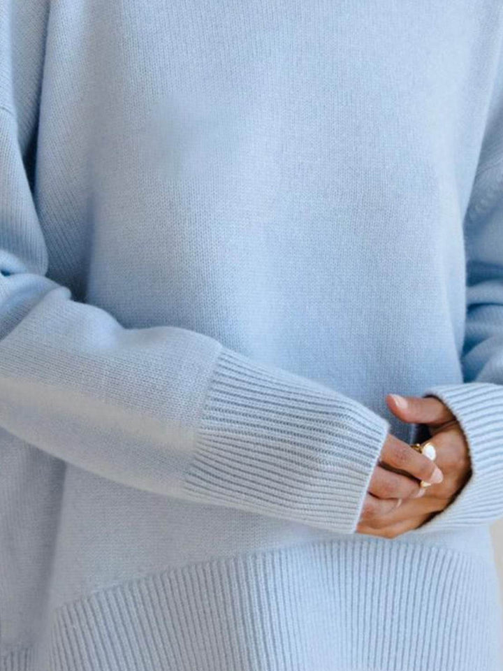 Oversized Crew Neck Knit Sweater light blue image 5 
