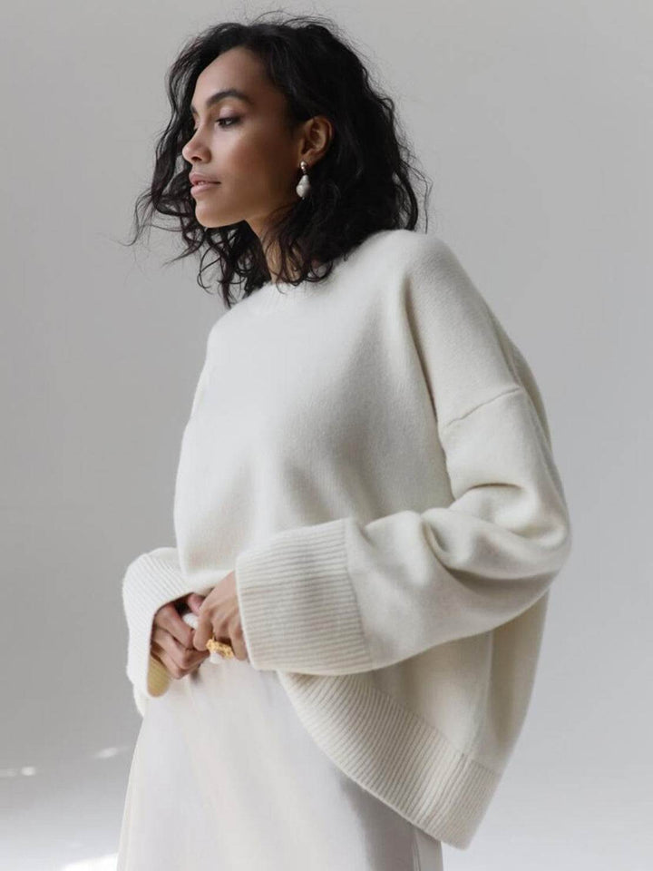 Oversized Crew Neck Knit Sweater white image 2 
