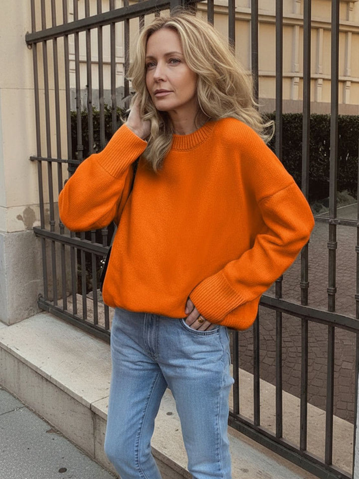 Oversized Crew Neck Knit Sweater orange image 4 
