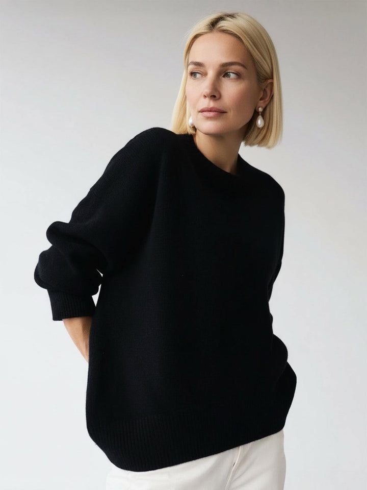 Oversized Crew Neck Knit Sweater black image 1 