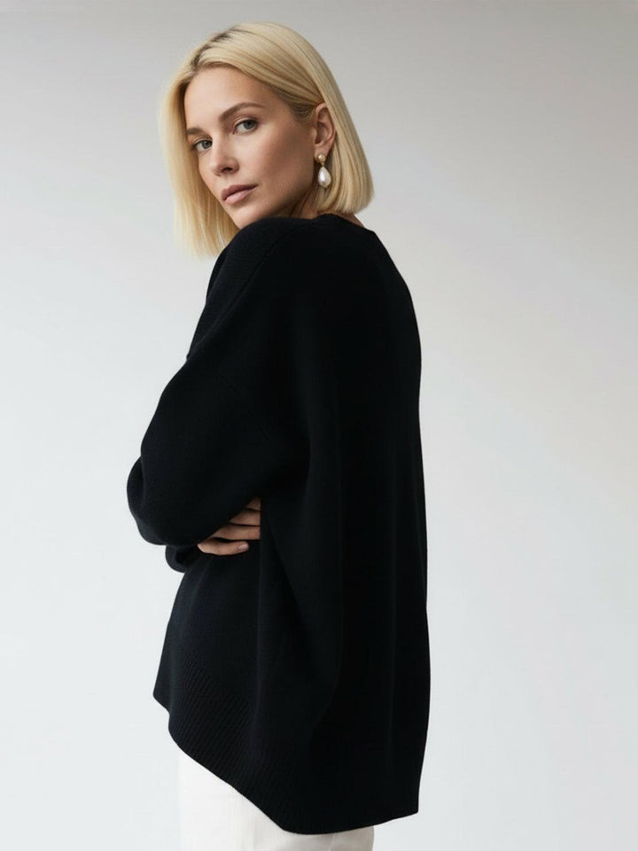 Oversized Crew Neck Knit Sweater black image 2 
